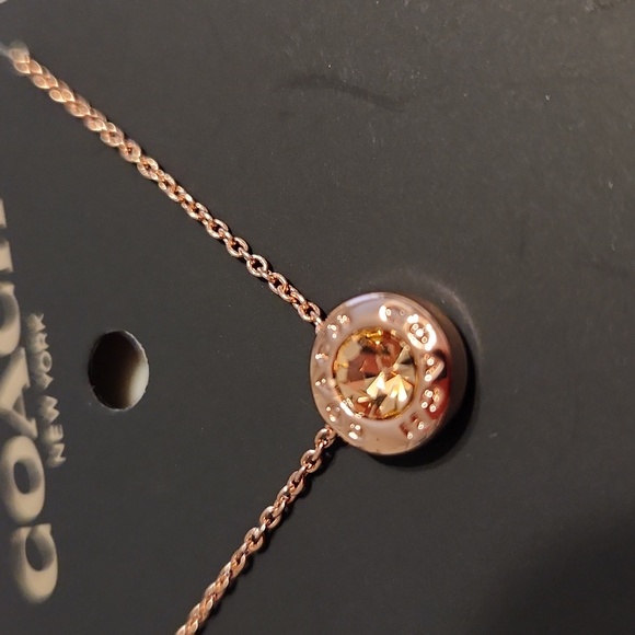 NWT COACH Rose Gold  Gold plated brass circle stone necklace ✨️ Length 16" +2" - Picture 3 of 4